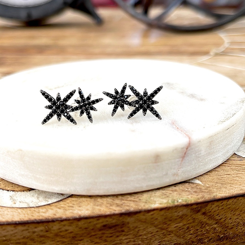 Black double tier starburst earrings - Picture 2 of 2